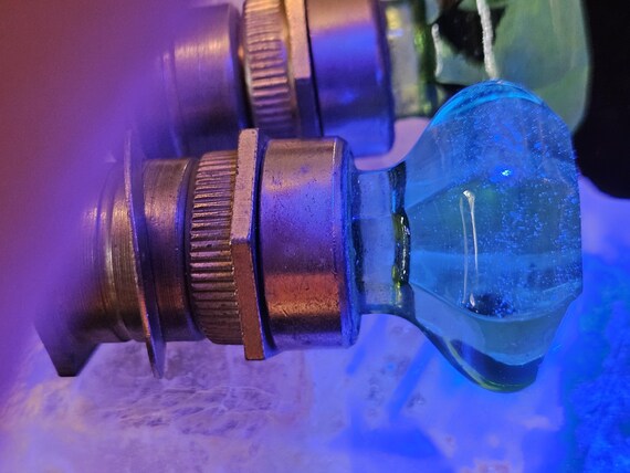 Antique cabinet knobs pulls Green Glass metal 194… - image 8