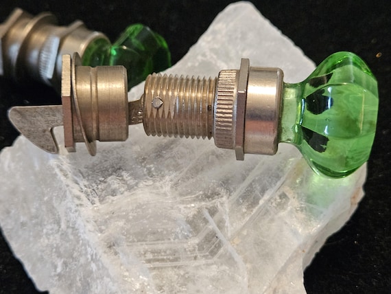 Antique cabinet knobs pulls Green Glass metal 194… - image 4