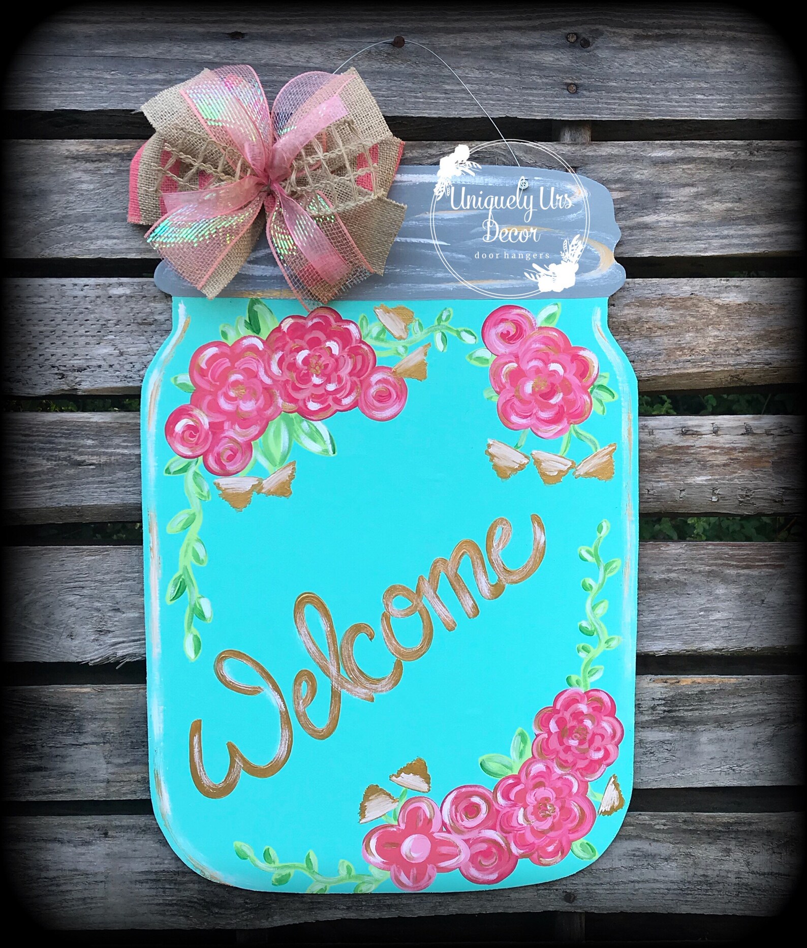 Mason Jar Door Hanger, Sign, Door Hanger, Spring Door Hanger
