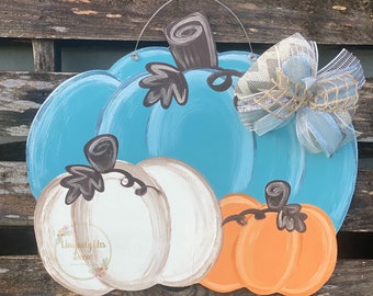 Colorful Fall Pumpkin Door Hanger, Triple pumpkin, Door Hanger, Fall Door Hanger