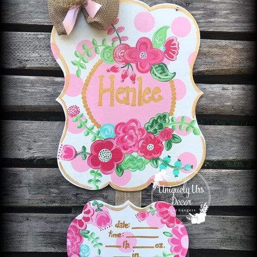 Baby Girl Floral Door Hanger Floral Door Hanger Hospital Etsy