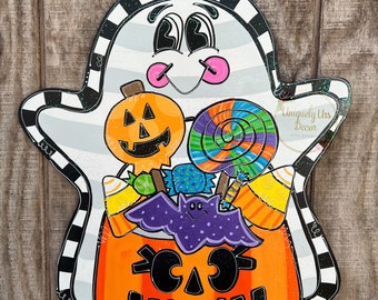 Ghost Door Hanger, Trick or Treat Door Hanger, Door Hanger, Halloween Door Hanger