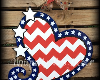 USA Heart Door Hanger, Door Hanger, Heart Door Hanger, Patriotic Door Hanger, USA Door Hanger