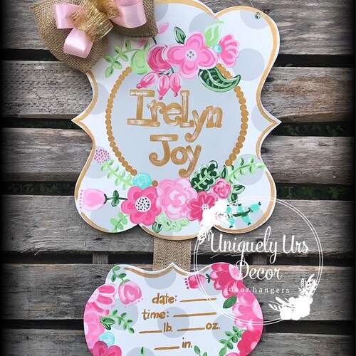 Baby Girl Floral Door Hanger Floral Door Hanger Hospital Etsy