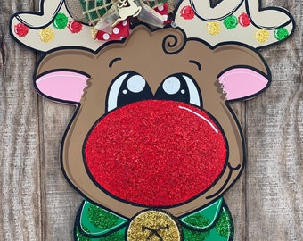Reindeer Door Hanger, Rudolph Door Hanger, Christmas Door Hanger