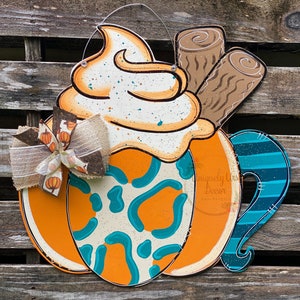 Pumpkin Spice Latte Door Hanger, Fall Door Hanger, Door Hanger