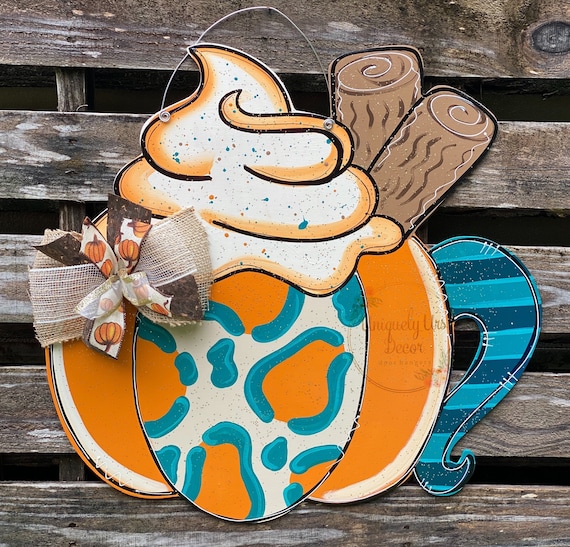 Pumpkin Spice Latte Door Hanger, Fall Door Hanger, Door Hanger