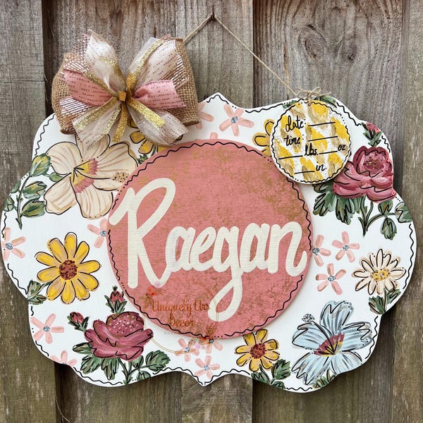 Floral Nursery Door Hanger, Door Hanger, Hospital Door Hanger, Baby Girl Door Hanger