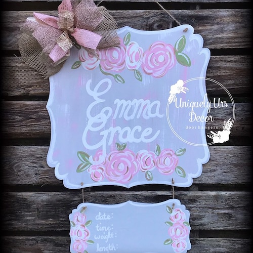 Baby Girl Floral Door Hanger Floral Door Hanger Hospital Etsy