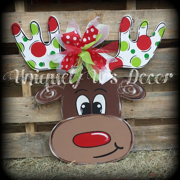 Reindeer Door Hanger, Door Hanger, Christmas Door Hanger, Reindeer, Roudolf Door Hanger, Antler Door Hanger