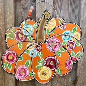 Percha de puerta con forma de calabaza floral, percha de puerta, decoración de otoño, percha de puerta de otoño