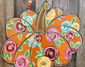 Floral Pumpkin Door Hanger, Door Hanger, Fall Decor, Fall Door Hanger