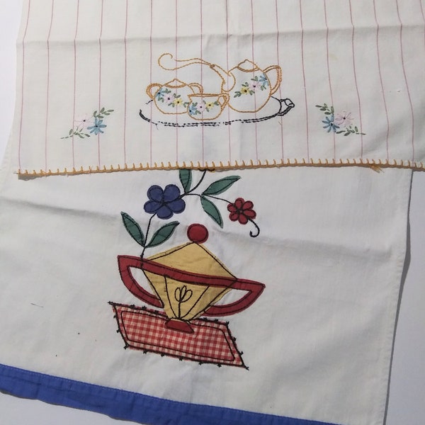 Lot of 2 White Cotton Dish Towels 1950s