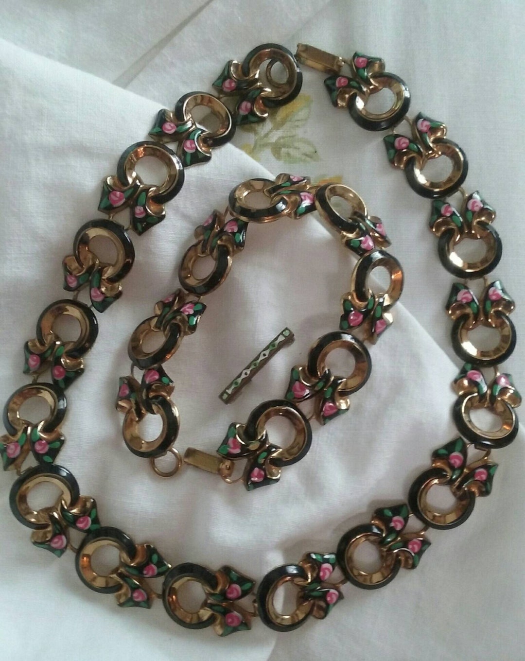 French Enamel Jewelry Set Fairy Tale Gift Hand Painted Pink Etsy