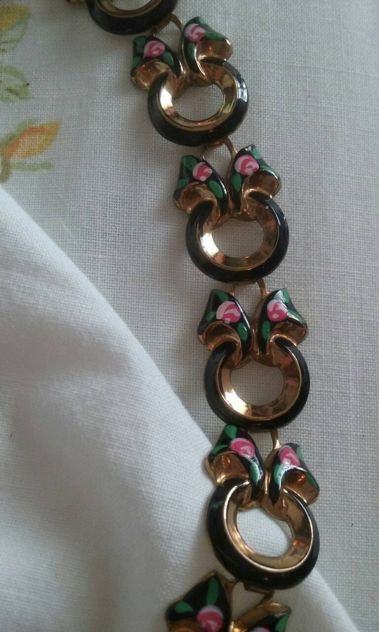 French Enamel Jewelry Set Fairy Tale Gift Hand Painted Pink Etsy