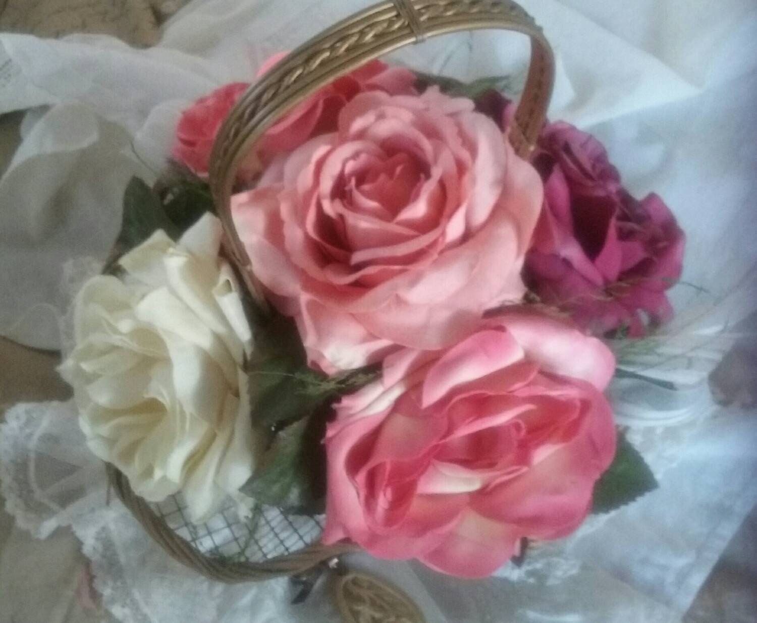 Rose Floral Arrangement Cabbage Roses Faux Flowers Centerpiece Faux Roses Table Arrangement Garden Wedding Flowers Tea Party