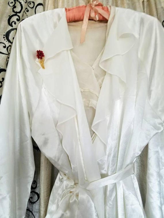 Oscar de la Renta Robe Bridal Robe White Satin Ro… - image 7