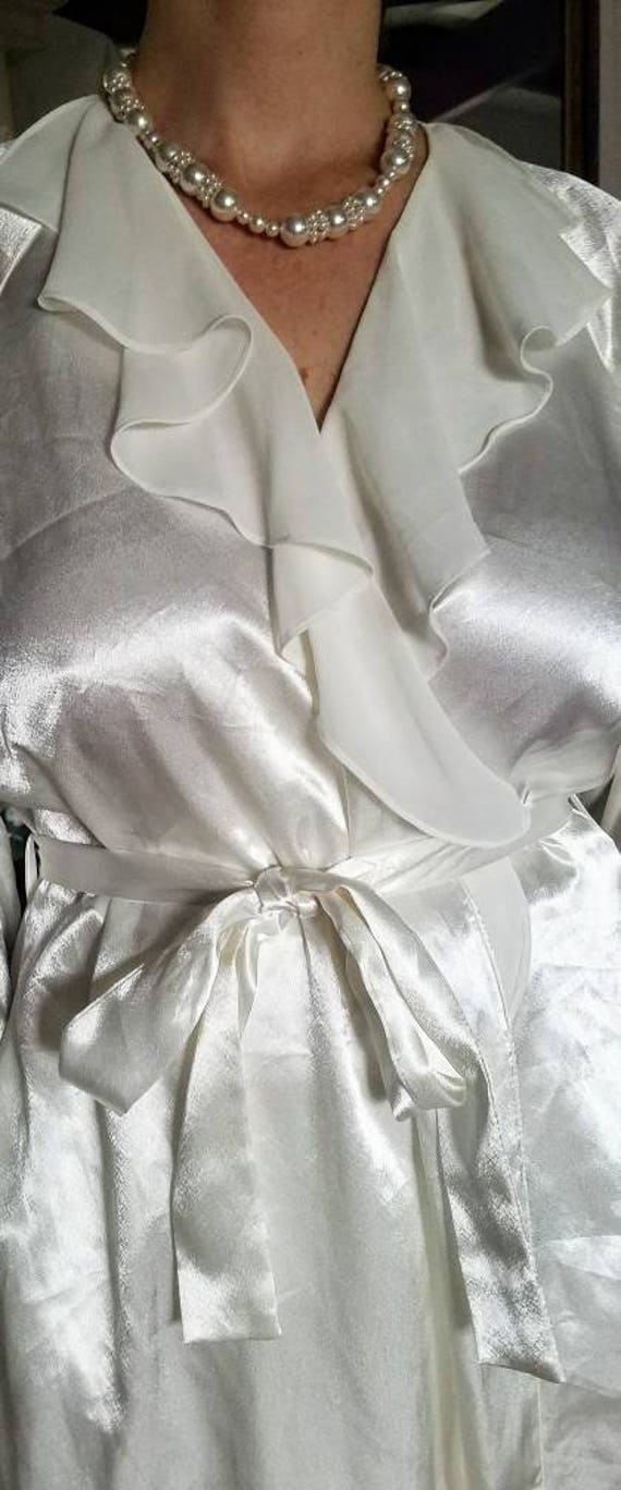 Oscar de la Renta Robe Bridal Robe White Satin Ro… - image 2