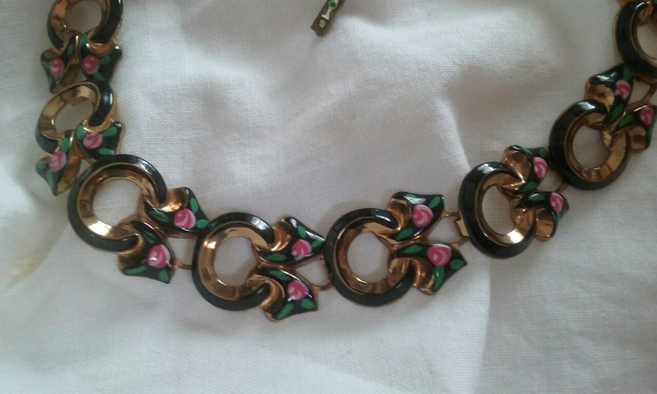 French Enamel Jewelry Set Fairy Tale Gift Hand Painted Pink Etsy