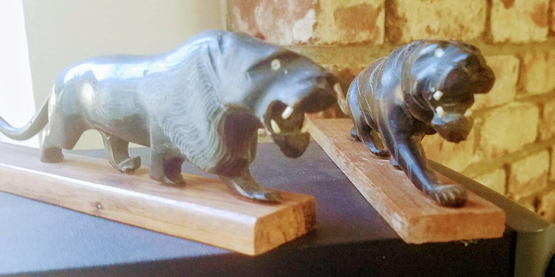 Stone Panther Figurines Urban 70's Decor Animal Statues Etsy