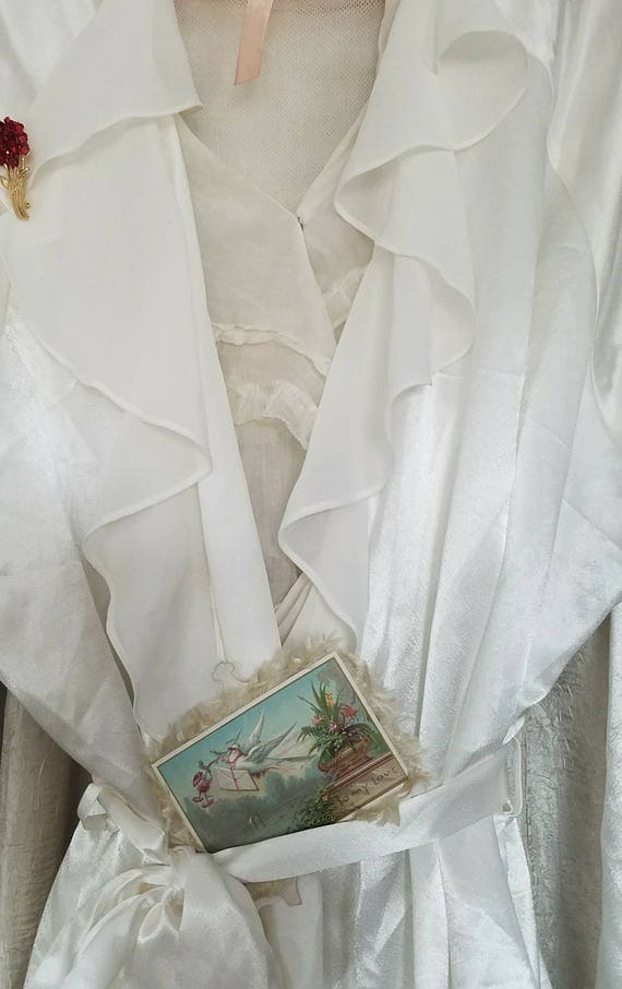 Oscar de la Renta Robe Bridal Robe White Satin Ro… - image 5
