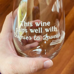 PICK YOUR TROPE! This Wine Pairs Well with Enemies to Lovers, Bookish 18 oz Stemless Wine Glass, Romance Reader, Open Book