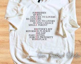 Romance Reader Bookish Bluza z okrągłym dekoltem, Romance Book Tropes, Book Merch, Bookish Apparel