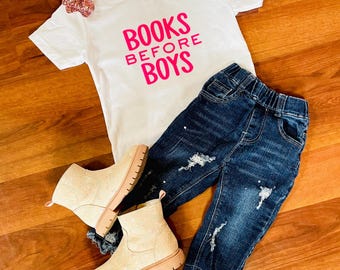 Books before Boys toddler kids t-shirt, bookworm girls kids shirt, Custom colors