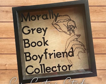 Bookish Shadow Box, Morally Grey Book Boyfriend Collector, Dark Romance Book Merch, Woodburned Bookshelf Decor, Spicy Smut Reader
