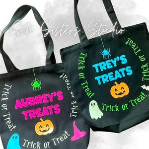 Personalized Glow in the Dark Trick or Treat Canvas Bags, Kids Halloween Candy Tote Sack