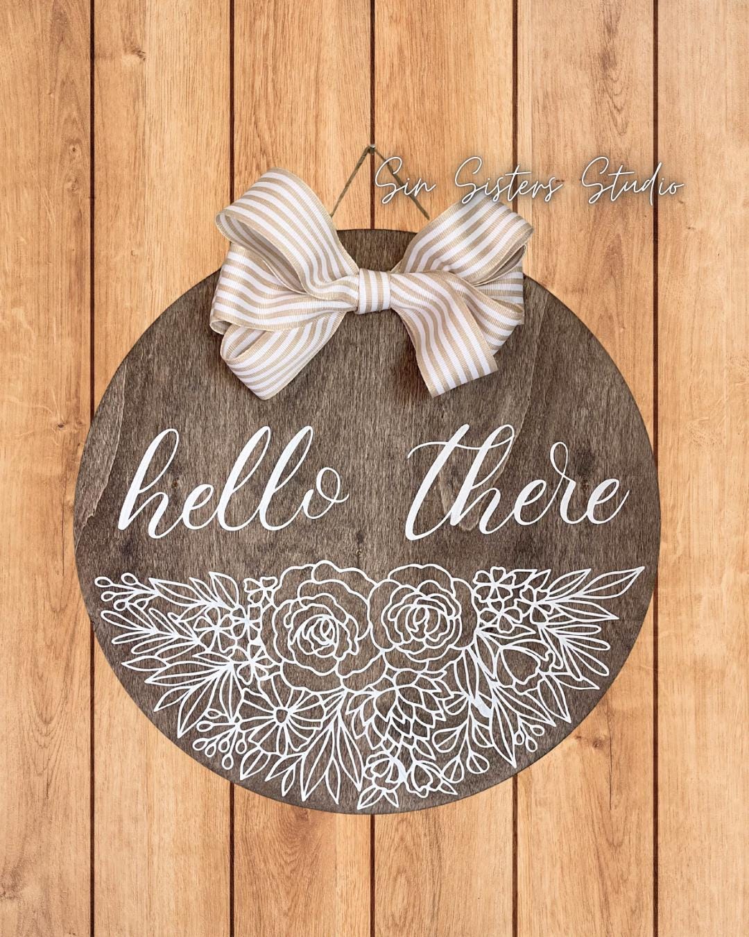 Hello There Front Door Sign, Floral Neutral Round Front Door Welcome ...