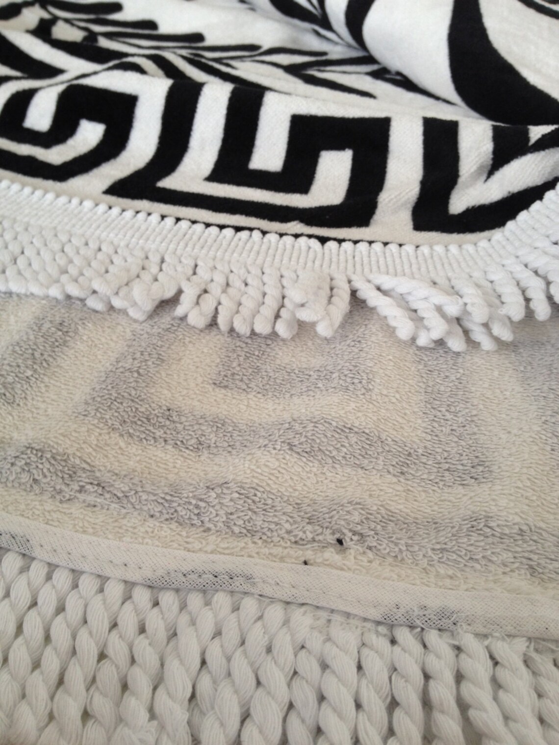 Round Beach Towel GREEK SUN White Tassels 150 cm Diameter Etsy