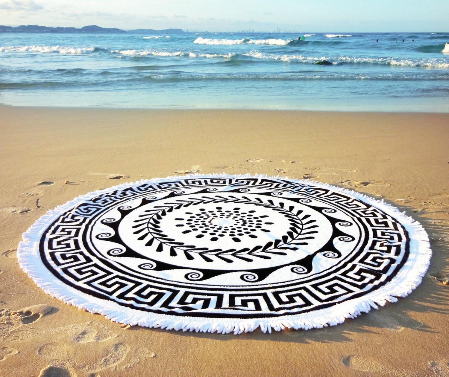 Round Beach Towel GREEK SUN White Tassels 150 cm Diameter Etsy