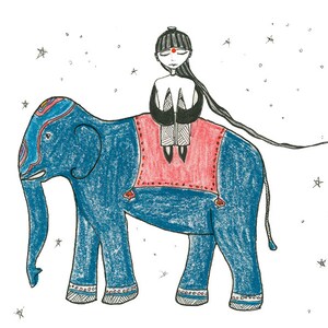 Ragazza con elefante - Cartolina Illustrata - DinA6 (3 pezzi) con busta