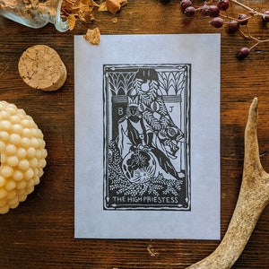 The High Priestess Tarot Card Lino Cut