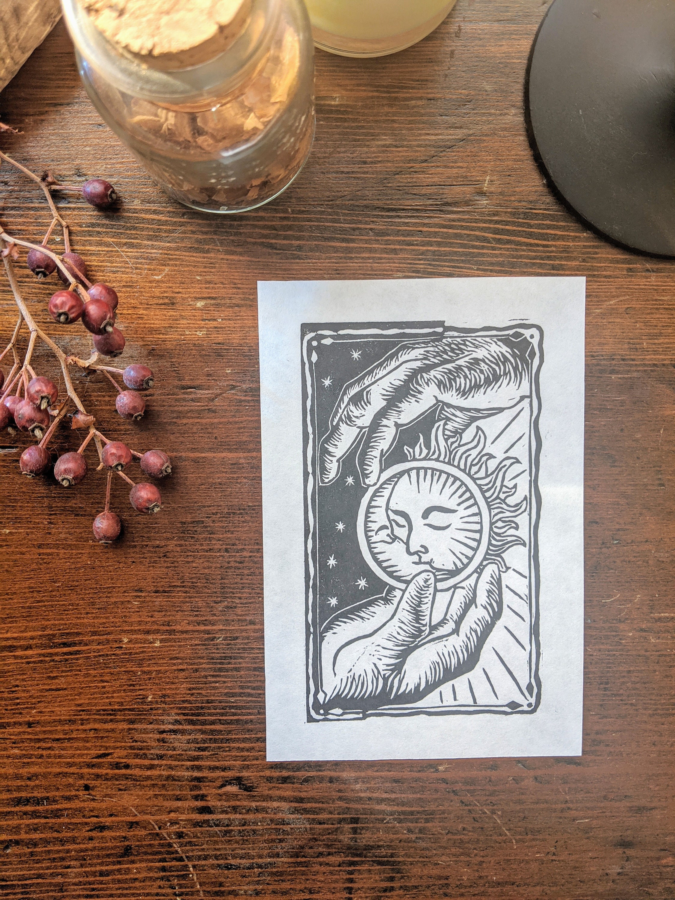 Tarot Card Back Lino Cut Etsy