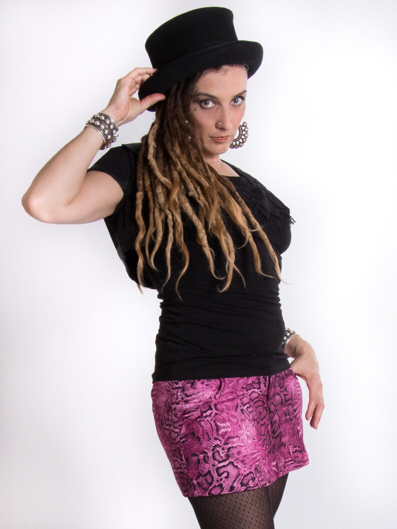 Roze slang Mini Rok Korte rok Dierenprint Freaky rok Hippie punk rok met zakken Festival MAMBA Roze MIMISAN afbeelding 3