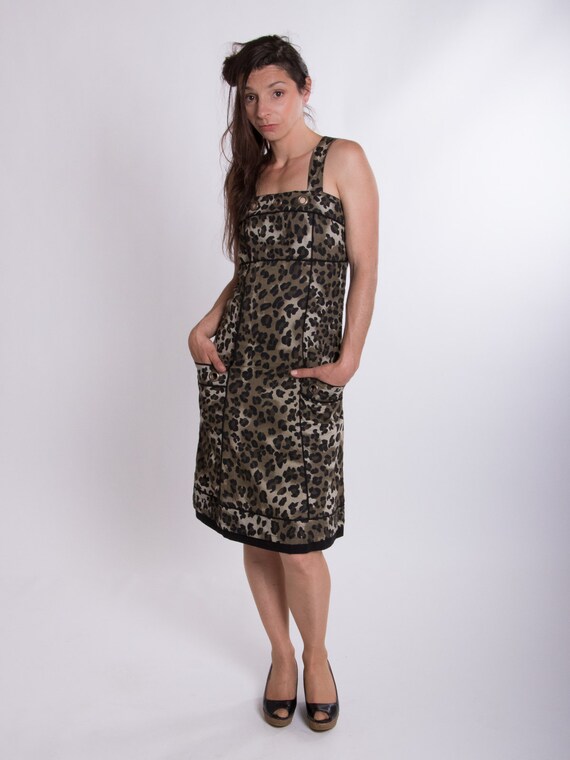 Robe Leopard Kaki Mi Longue Bretelles EYELET Army Leo by