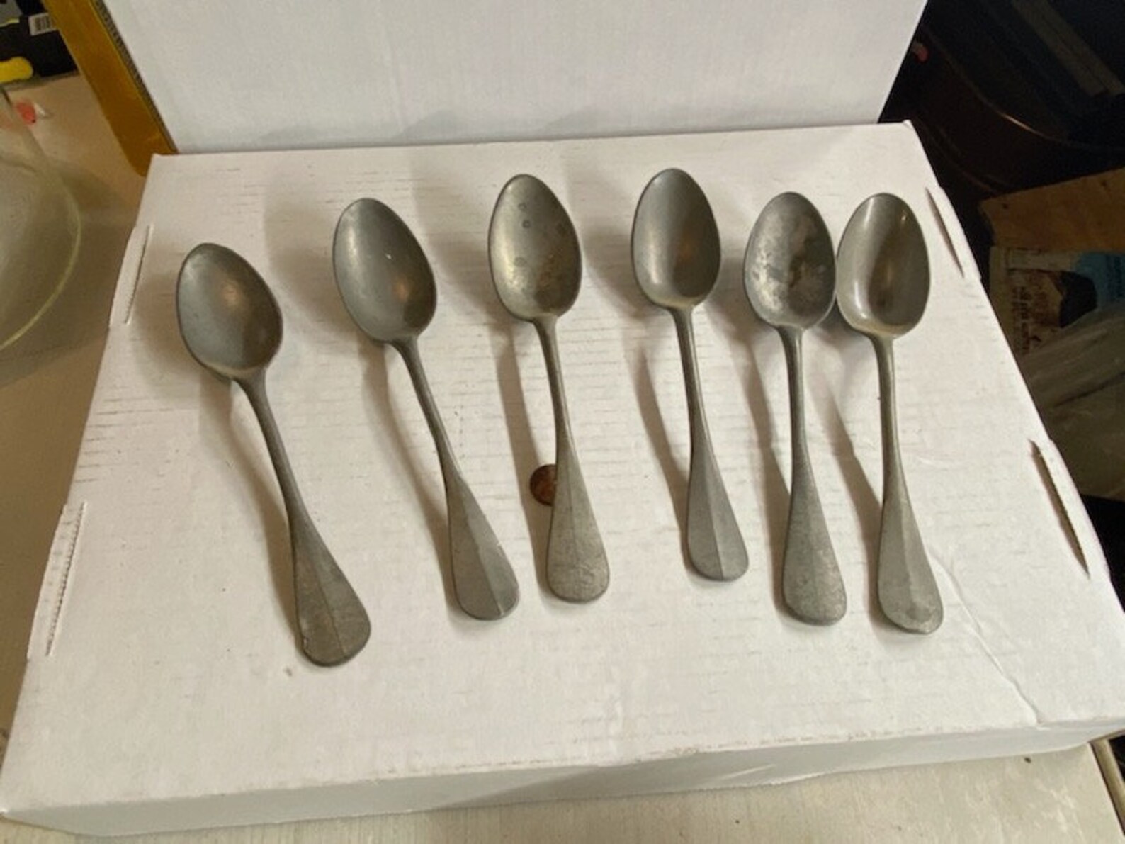 A near set of antique pewter long spoons | Etsy