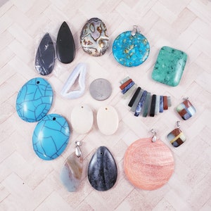 Bead Destash, Gemstone Pendant Destash, Shell Pendants, Mixed Lot, Jewelry Making Supplies