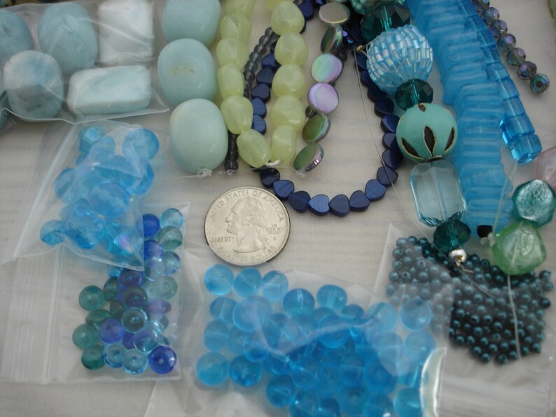 Bead Mix Box D Vintage Blues and Greens Bead Soup Mix Destash Lot