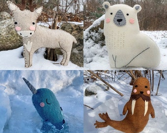 Arctic Quartet - PDF Pattern - Reindeer, Polar Bear, Narwhal, Walrus