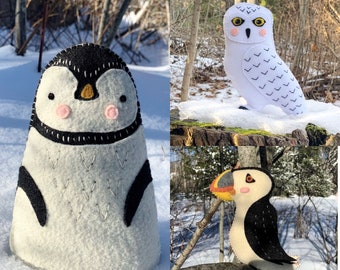 Arctic Bird Trio - PDF Pattern - Snowy Owl, Puffin, Penguin