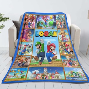 Personalisierte Super Mario Bros Decke, Kinderbettwäsche, Super Mario Geburtstags-Decke, Geschenk für Sohn