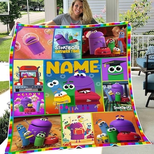 Aangepaste naam kinderen The StoryBots-deken, cartoondeken voor kinderen, cadeau voor verjaardag