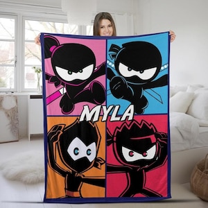 Niestandardowa nazwa Ninja Kidz TV Koc rodzinny, spersonalizowana nazwa koc urodzinowy, prezenty urodzinowe dla dzieci