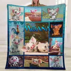 Manta personalizada de Pua Moana, manta de Moana Pua Pig y HeiHei Chicken, regalo de cumpleaños para niños