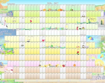 2026-2027 Illustrated Wall Planner, UK Holidays, Academic Year Calendar