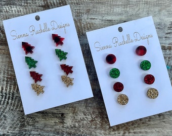 Christmas Studs pack trees or round Christmas Earrings