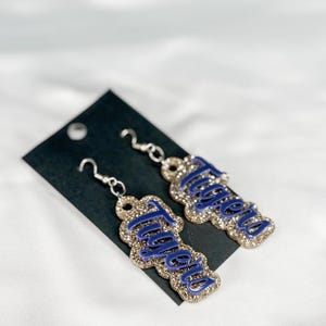 Custom Team Acrylic Earrings: Double Layer Cursive Design